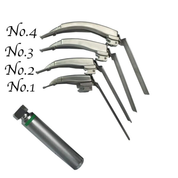 Mega McCoy flexi Tip Integrated conventional articulated Laryngoscopes Fiber with 4 blades